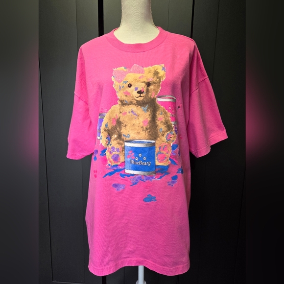 Vintage 1990s grandmacore cutesy teddy bear pink graphic t-shirt - Picture 1 of 7